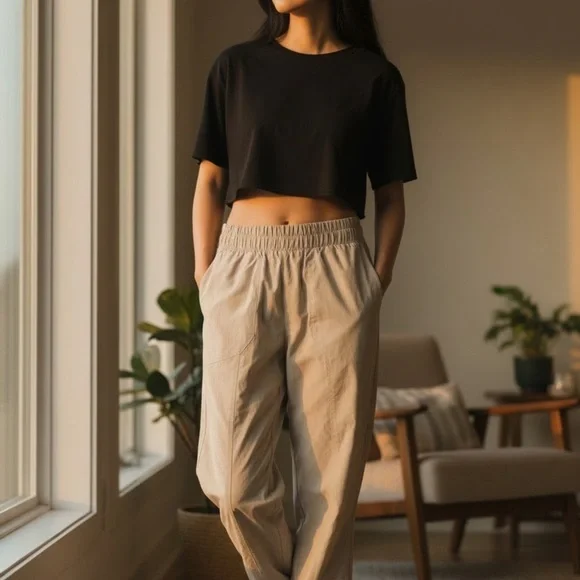 Vanilla Star Army green Elastic-Waist Track Pants - Picture 1 of 6